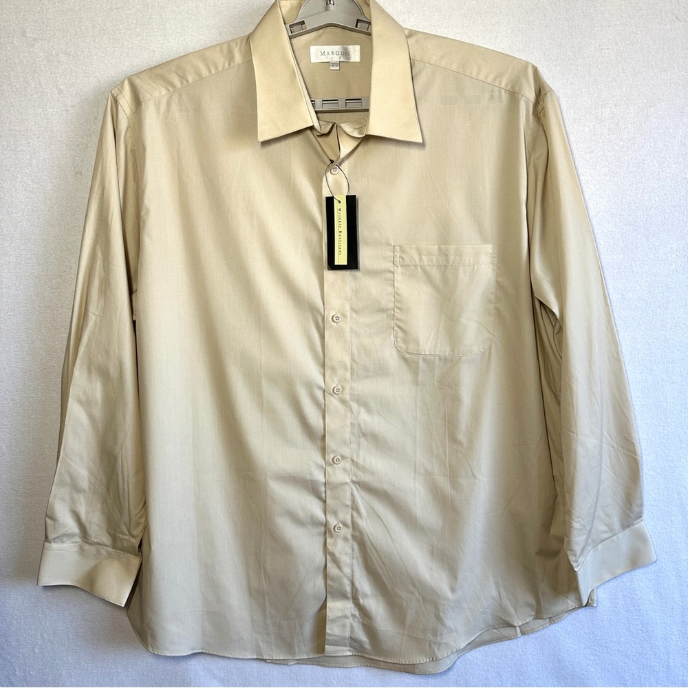 Marquis Dress Shirt Men's 2XL 36-37 Neck 18.5 Tan Beige Long Sleeve New